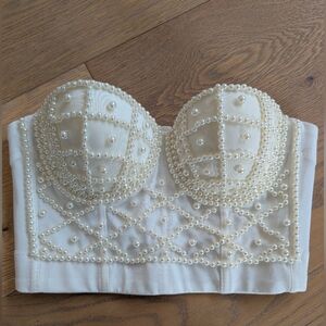 Elegant Pearl-Embellished Strapless Bustier